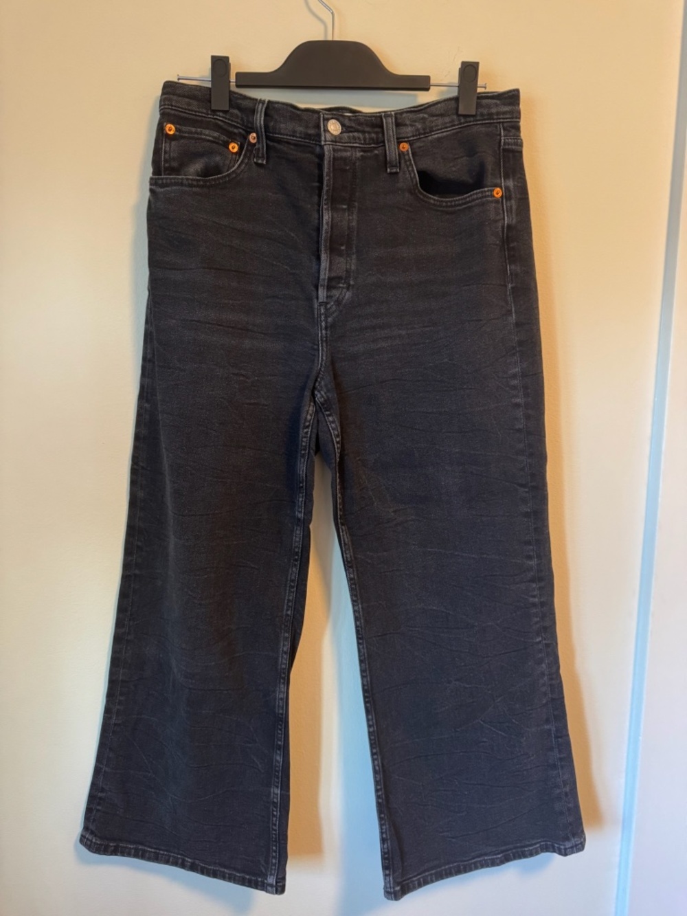 RE/DONE Wide Crop Jeans Faded Black Size 30
